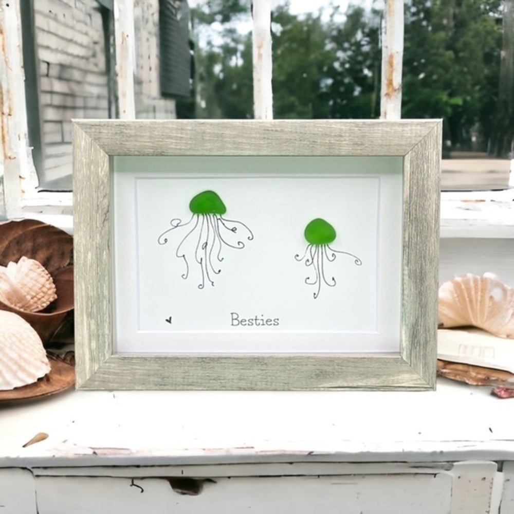 Sea Glass Art Sister Best Friend Present| Friendship Seaglass Jellyfish Gift